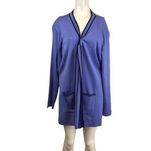 Exclusively Misook Woman Purple Open Front Cardigan Contrast Trim 2X Longline